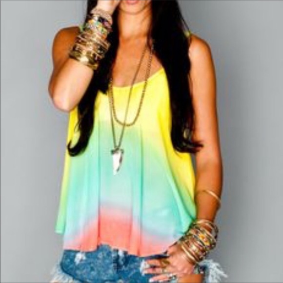Show Me Your MuMu Tops - Show Me Your MuMu Sunset Rainbow Sheer Tank